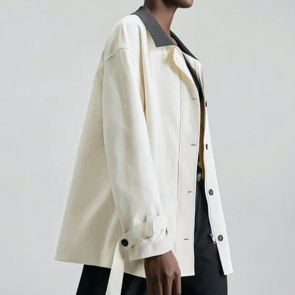 White Casual Women's Elegant Collar Jacket With Buttons - Picture 3 of 7